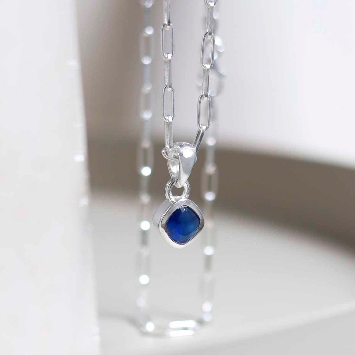 Sterling Silver Iolite Birthstone Fine Paperclip Necklace (March)