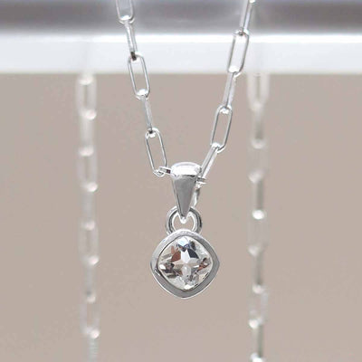 MW04FPN_Sterling Silver Clear Quartz Birthstone Fine Paperclip Necklace (April)_2