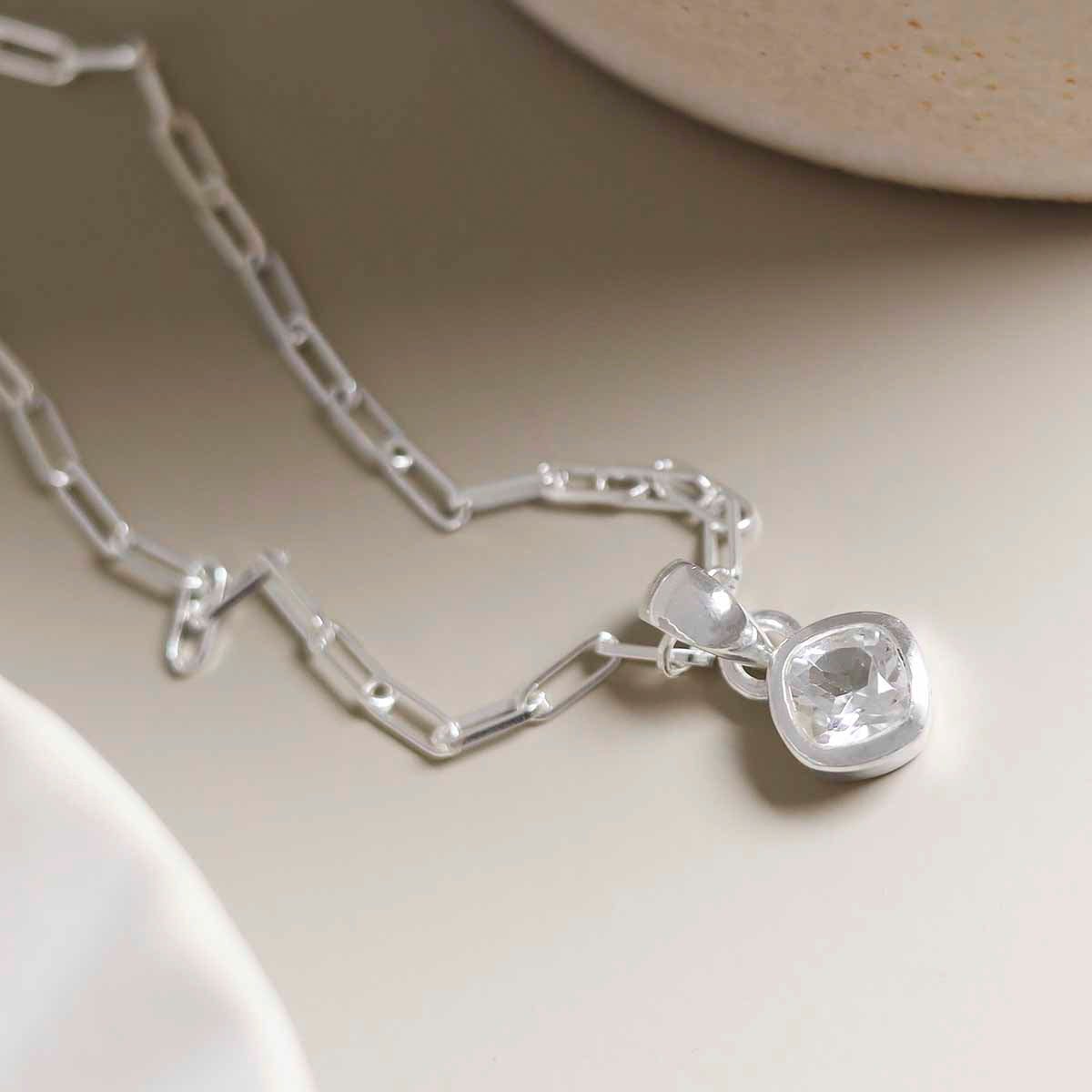 Sterling Silver Birthstone Fine Paperclip Necklace