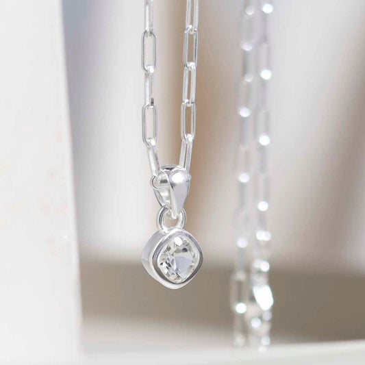 MW04FPN_Sterling Silver Clear Quartz Birthstone Fine Paperclip Necklace_4
