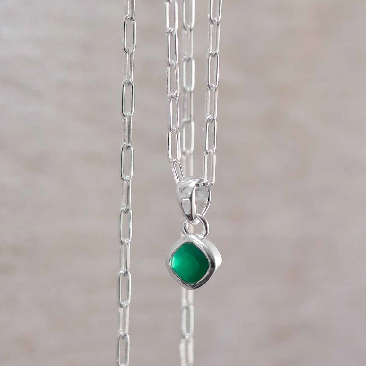 Sterling Silver Emerald Birthstone Fine Paperclip Necklace (May)