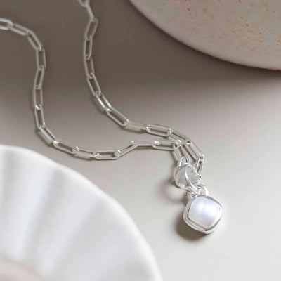 MW06FPN_Sterling Silver Pearl Birthstone Fine Paperclip Necklace_3
