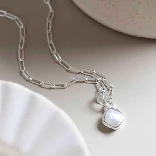 MW06FPN_Sterling Silver Pearl Birthstone Fine Paperclip Necklace_3