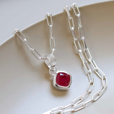 MW07FPN_Sterling Silver Ruby Birthstone Fine Paperclip Necklace (July) _1