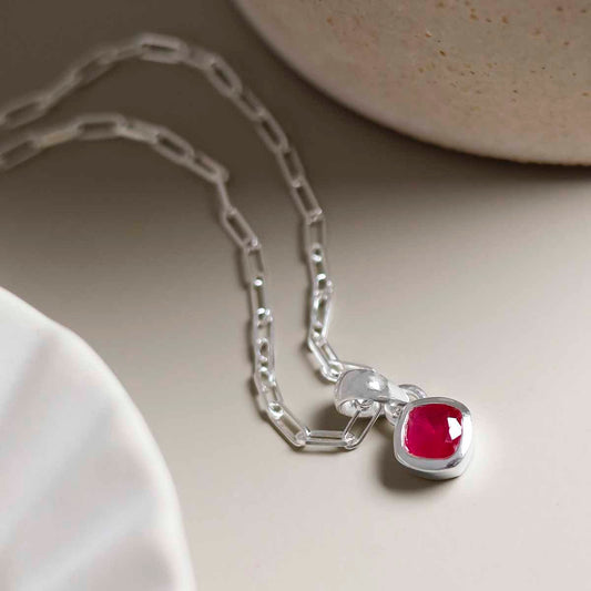 MW07FPN_Sterling Silver Ruby Birthstone Fine Paperclip Necklace_3