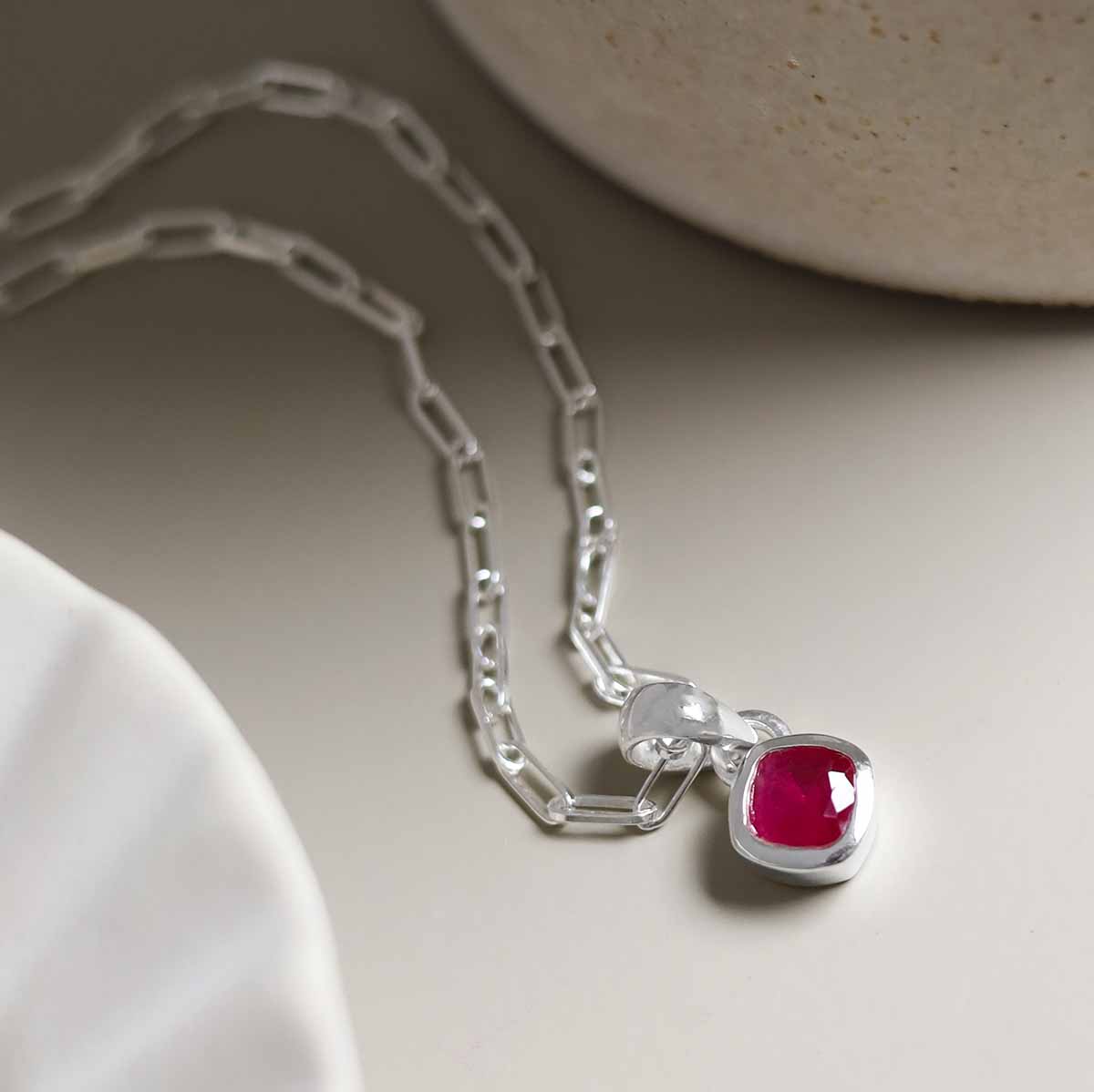 Sterling Silver Birthstone Fine Paperclip Necklace