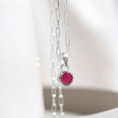 MW07FPN_Sterling Silver Ruby Birthstone Fine Paperclip Necklace_4