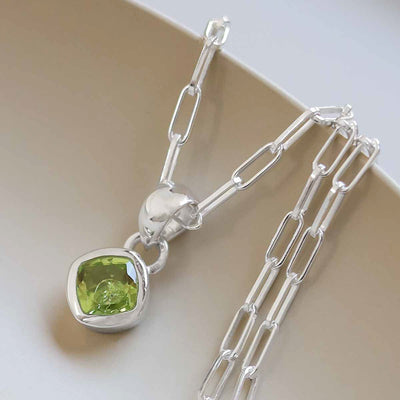 MW08FPN_Sterling Silver Peridot Birthstone Fine Paperclip Necklace (August)_1