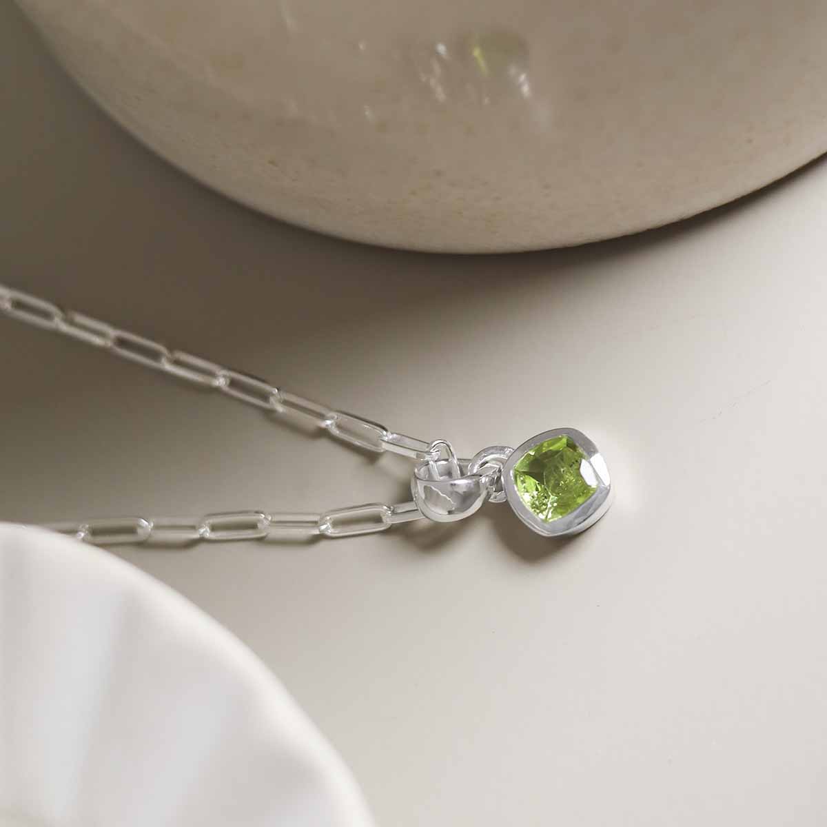 Sterling Silver Peridot Birthstone Fine Paperclip Necklace (August)