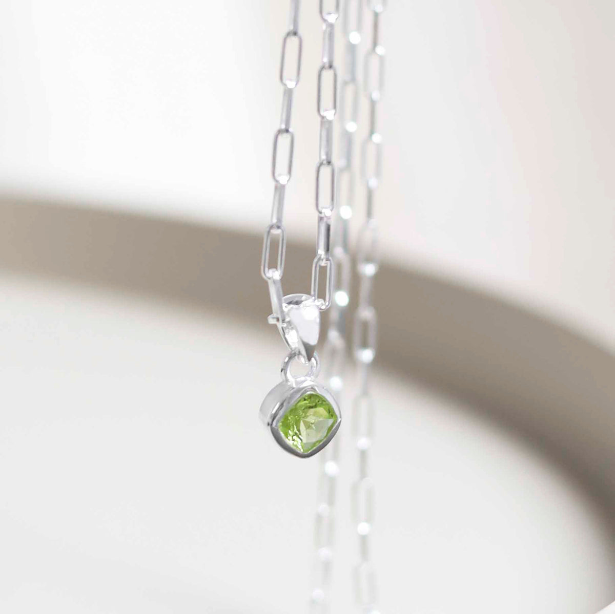 Sterling Silver Peridot Birthstone Fine Paperclip Necklace (August)