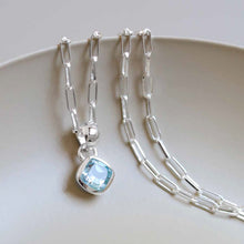 MW09FPN_Sterling Silver Blue Topaz Birthstone Fine Paperclip Necklace (September)_1