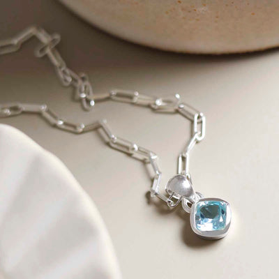 MW09FPN_Sterling Silver Blue Topaz Birthstone Fine Paperclip Necklace_3