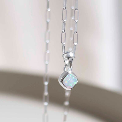 MW10FPN_Sterling Silver Opalite Birthstone Fine Paperclip Necklace_3