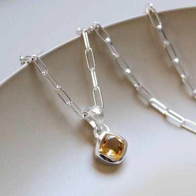 MW11FPN_Sterling Silver Citrine Birthstone Fine Paperclip Necklace (November)_1