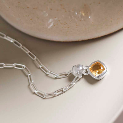 MW11FPN_Sterling Silver Citrine Birthstone Fine Paperclip Necklace_3