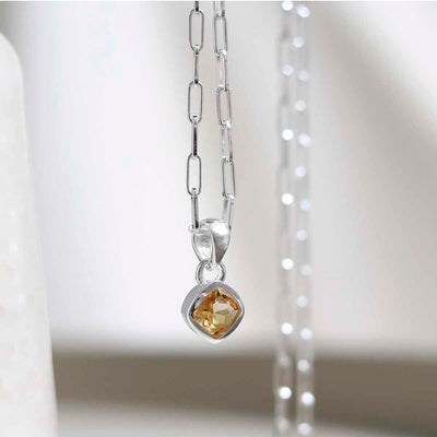 MW11FPN_Sterling Silver Citrine Birthstone Fine Paperclip Necklace_4