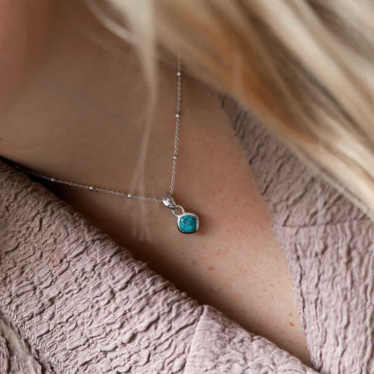 MW12_Sterling Silver Turquoise Birthstone Necklace_Model