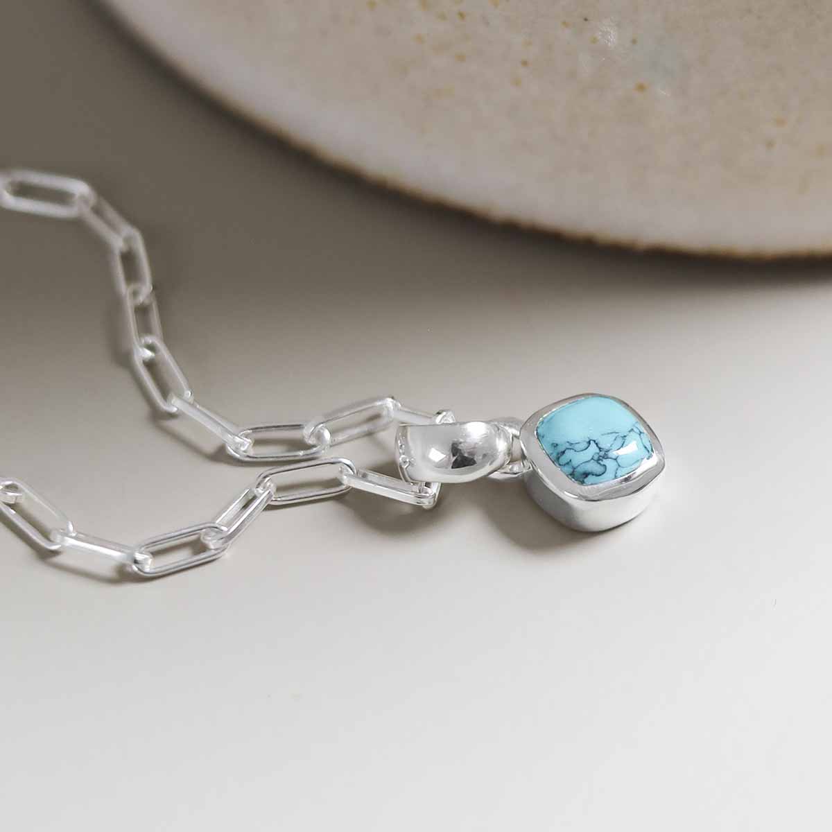 Sterling Silver Turquoise Birthstone Fine Paperclip Necklace (December)