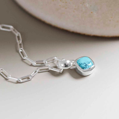 MW12FPN_Sterling Silver Turquoise Birthstone Fine Paperclip Necklace_3