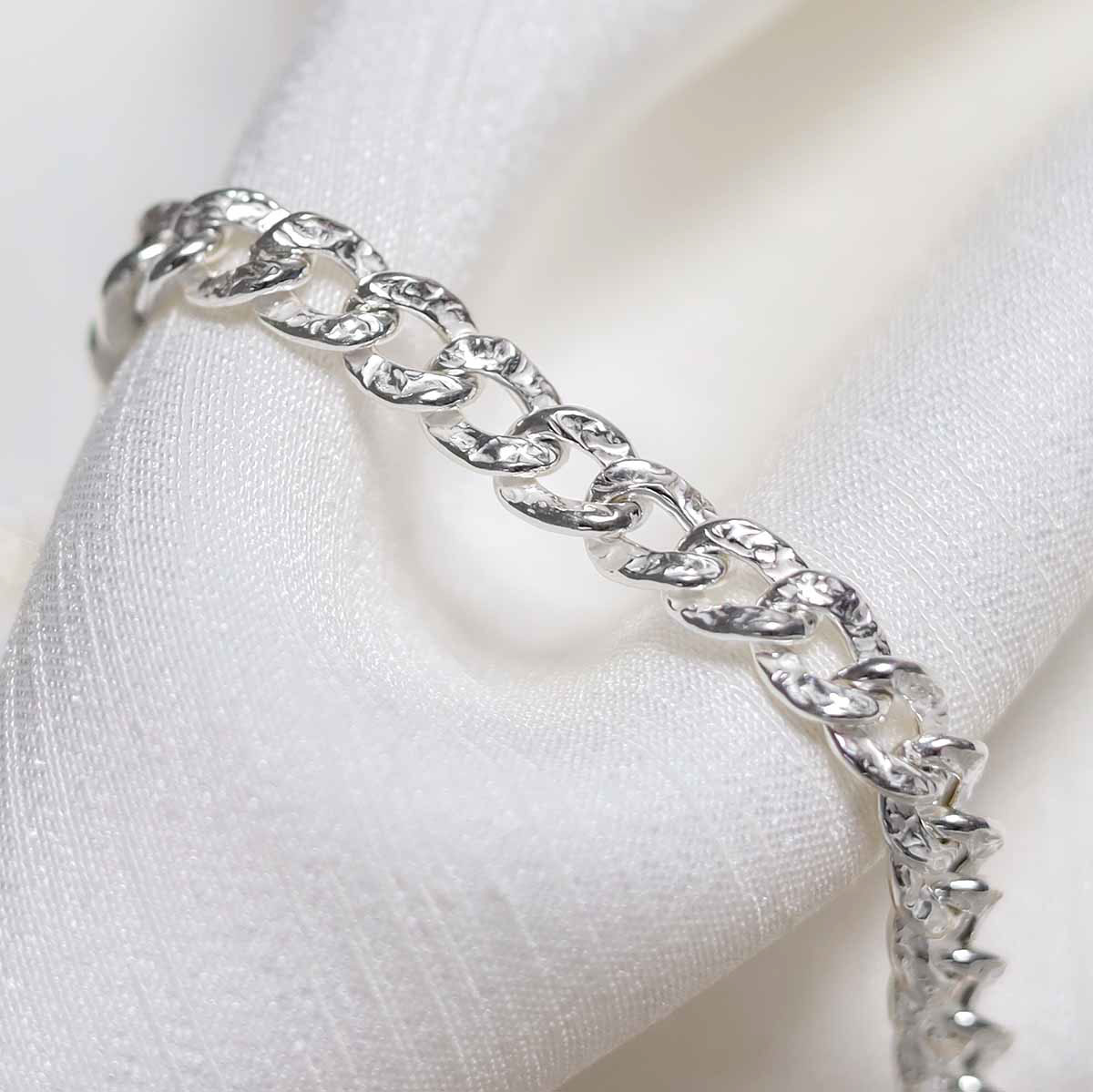 Sterling Silver Hammered Cuban Bracelet