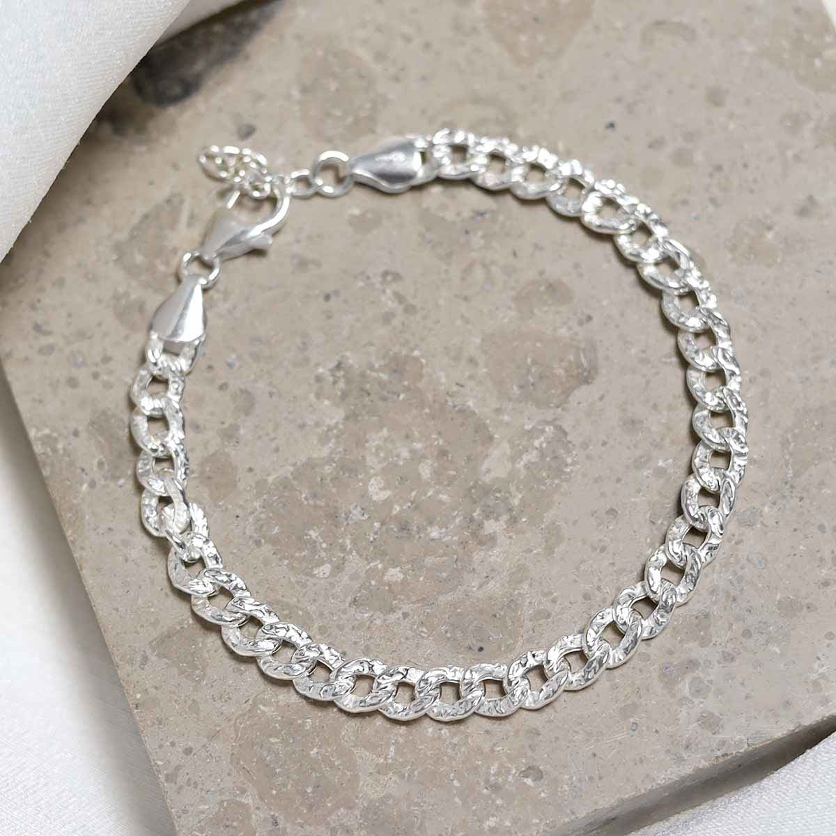 Sterling Silver Hammered Cuban Bracelet