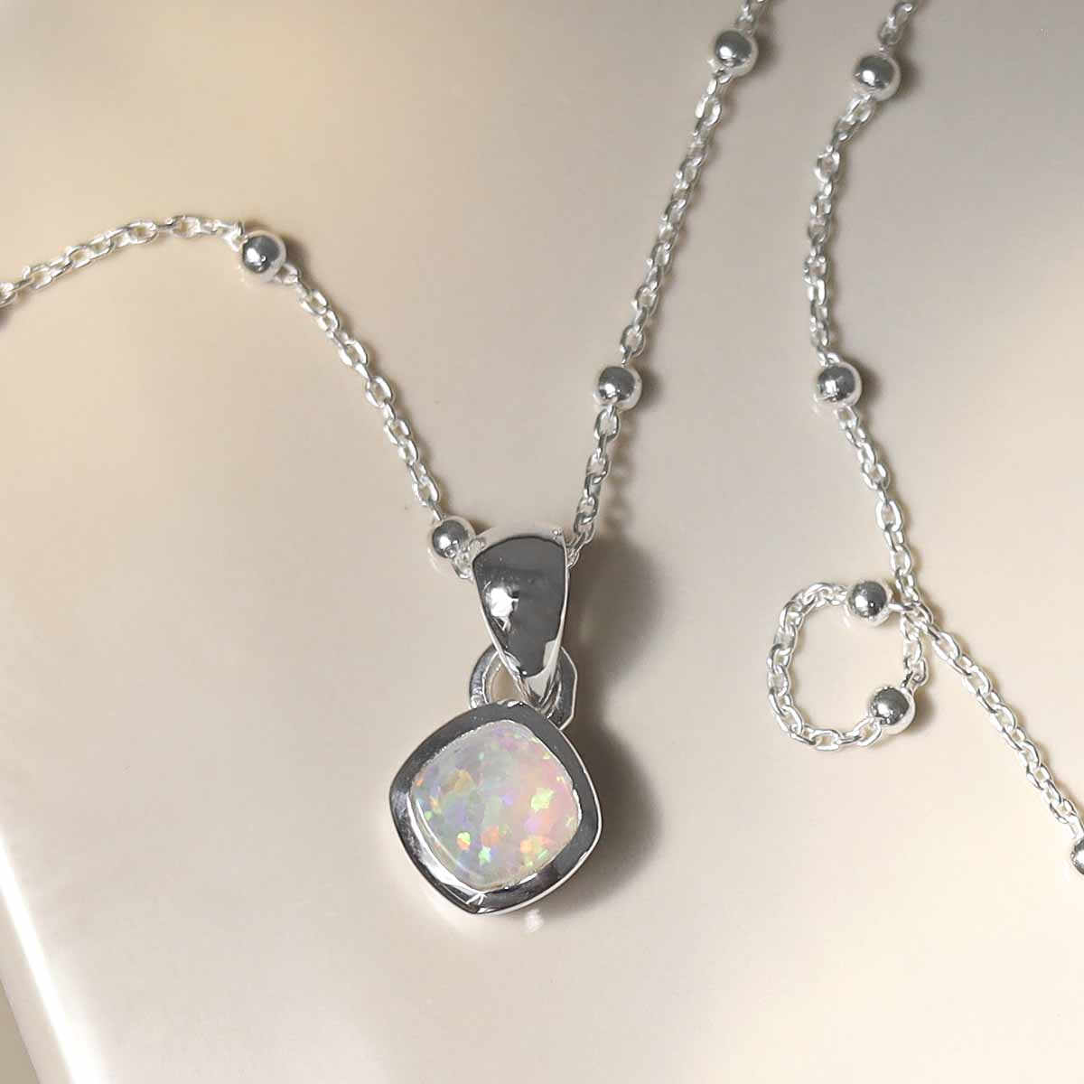 Sterling Silver Opalite Birthstone Necklace - October