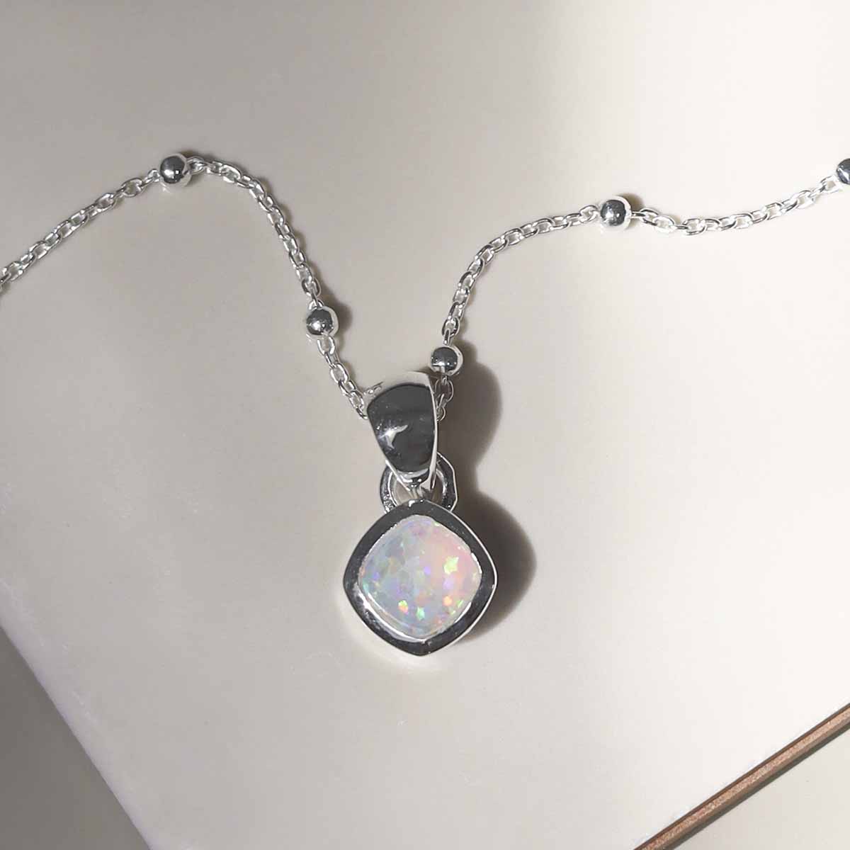 Sterling Silver Opalite Birthstone Necklace - October