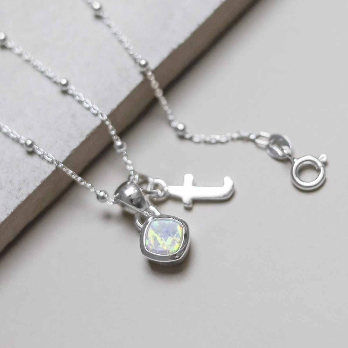 Sterling Silver Opalite Birthstone Necklace - October