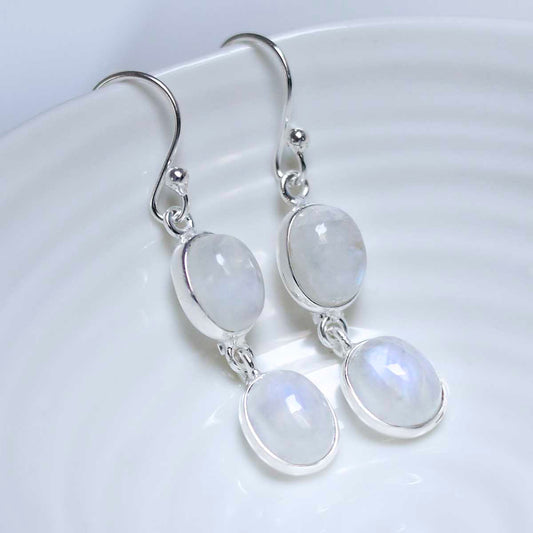 MJ750E_Sterling Silver Double Moonstone Dangly Oval Earrings_1-2