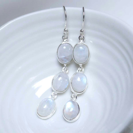 MJ750F_Sterling Silver Triple Moonstone Dangly Oval Earrings_1-2