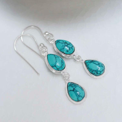 MJ753B_Sterling Silver Double Turquoise Dangly Teardrops_2-2