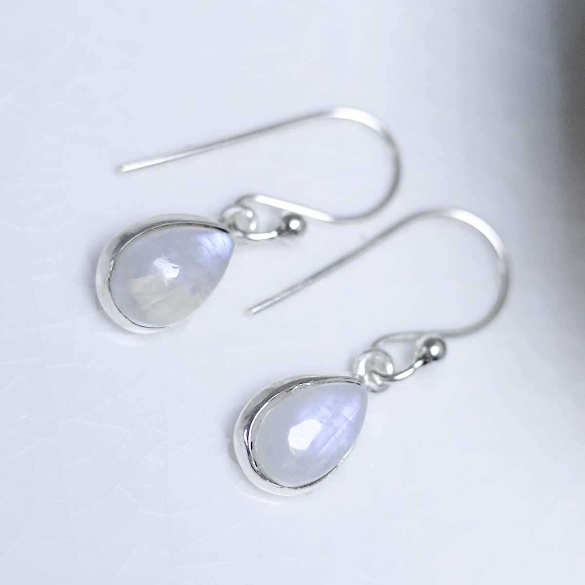 Sterling Silver Dangly Moonstone Teardrop Earrings