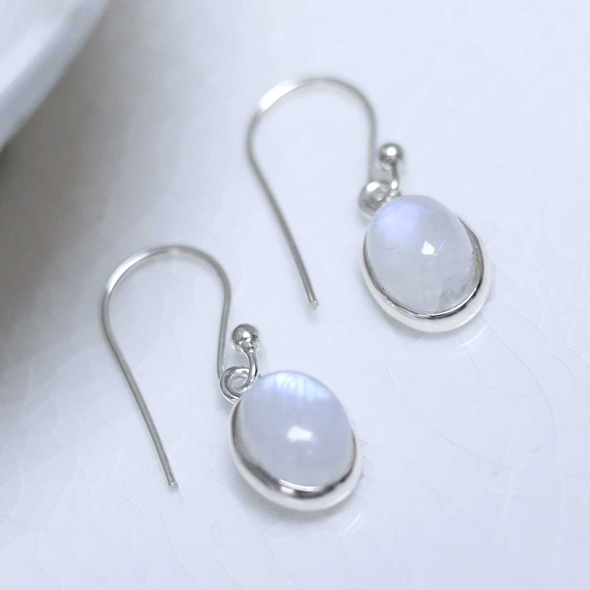 Sterling Silver Dangly Moonstone Oval Earrings