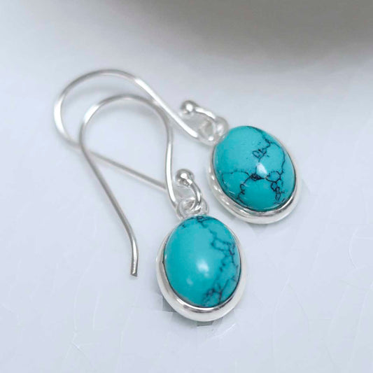 MJ753D_Sterling Silver Dangly Turquoise Oval Earrings_2