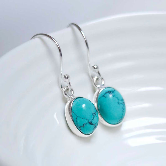 MJ753D_Sterling Silver Dangly Turquoise Oval Earrings_1