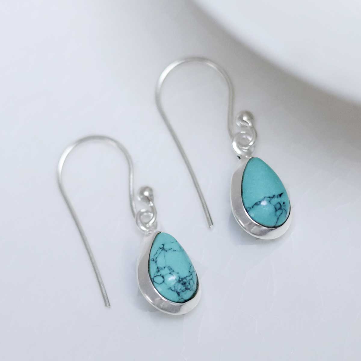 Sterling Silver Dangly Turquoise Teardrop Earrings