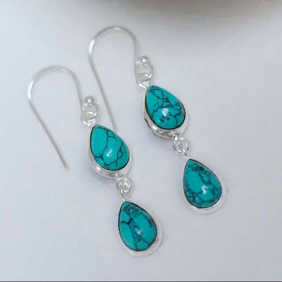 MJ753B_Sterling Silver Double Turquoise Dangly Teardrops_3