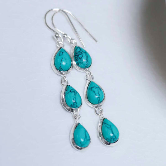 MJ753C_Sterling Silver Triple Turquoise Dangly Teardrops_2