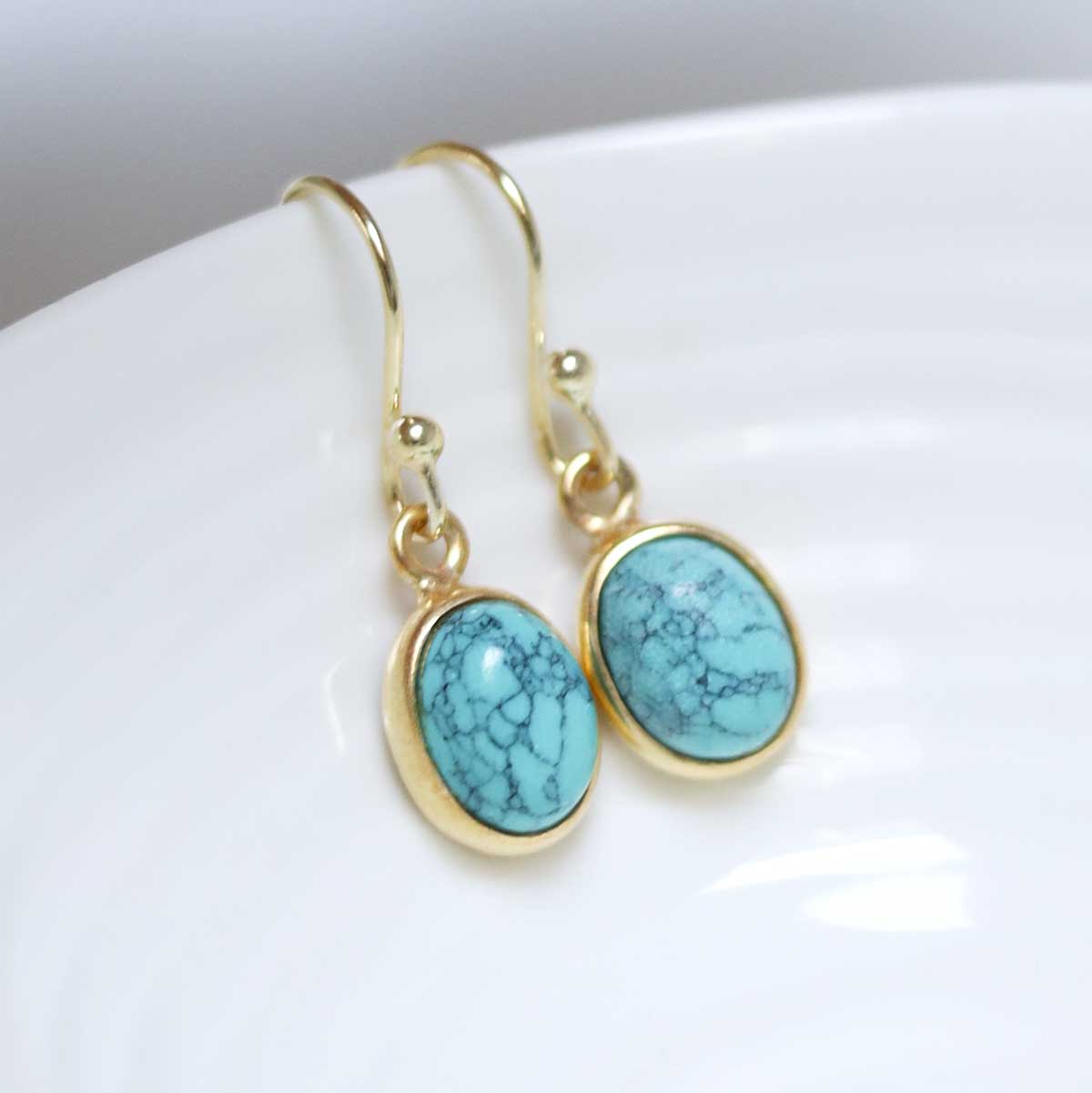 Sterling Silver Dangly Turquoise Oval Earrings