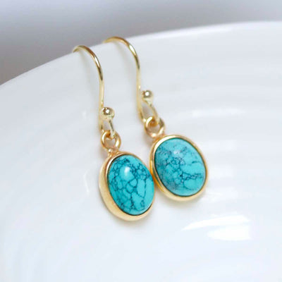 MJ753DG_Sterling Silver Gold Plated Dangly Turquoise Oval Earrings_1