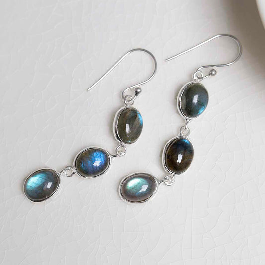 MJ751F_Sterling Silver Triple Labradorite Dangly Oval Earrings_1