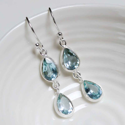 MJ754B_Sterling Silver Double Blue Topaz Dangly Teardrops_1