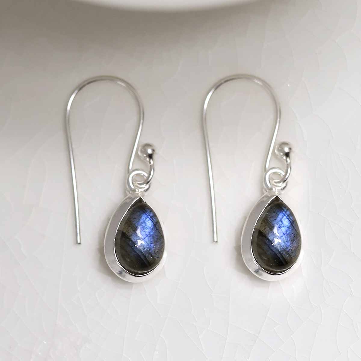Sterling Silver Dangly Labradorite Teardrop Earrings