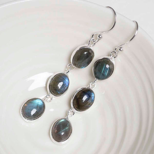 MJ751F_Sterling Silver Triple Labradorite Dangly Oval Earrings_2