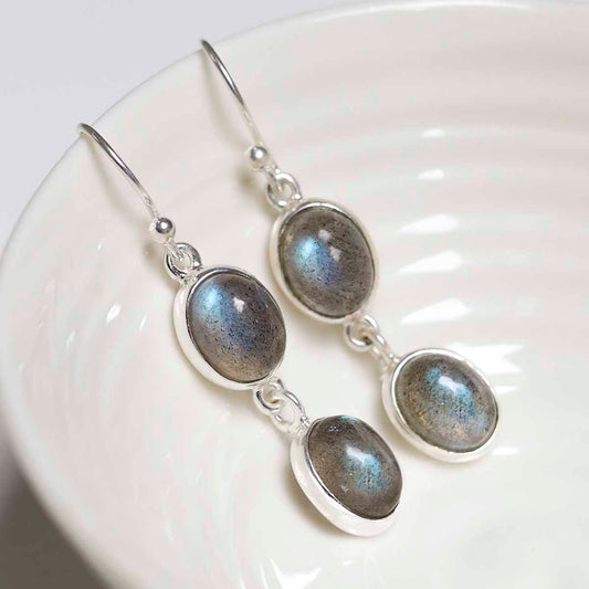 MJ751E_Sterling Silver Double Labradorite Dangly Oval Earrings_2
