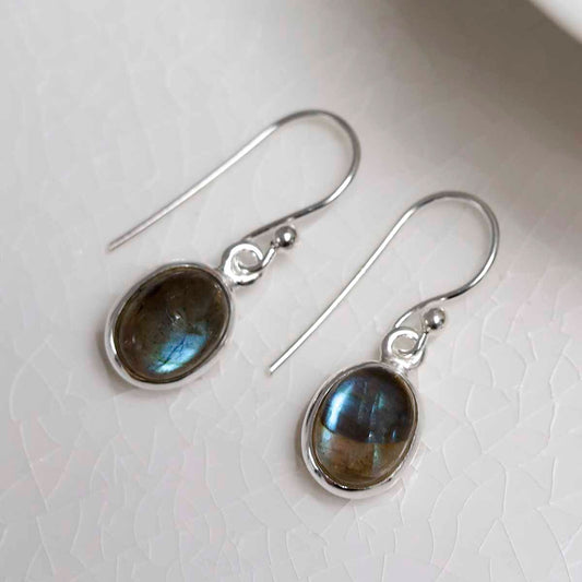 MJ751D_Sterling Silver Dangly Labradorite Oval Earrings_1