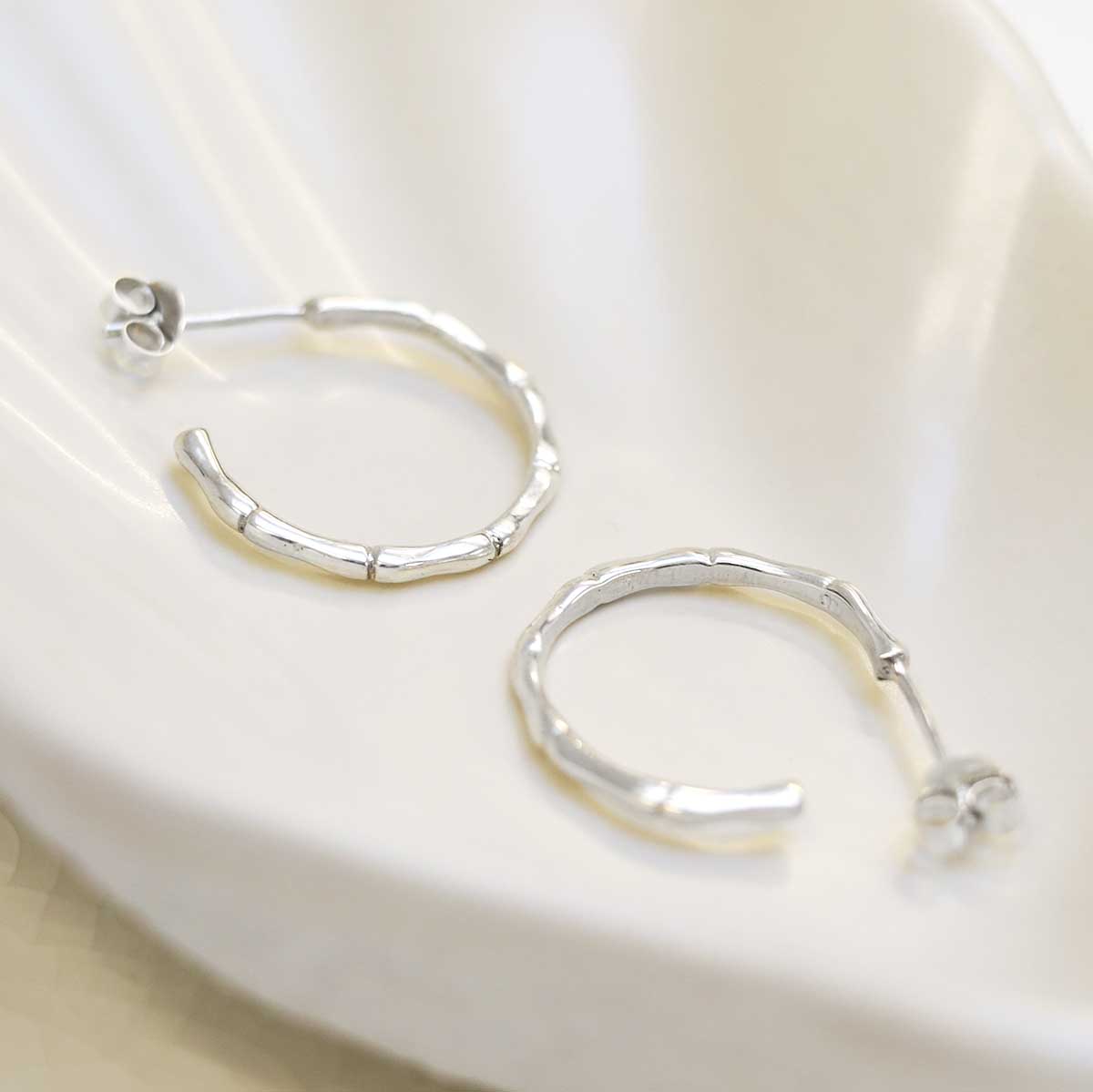 Sterling Silver Bamboo Hoop Stud Earrings