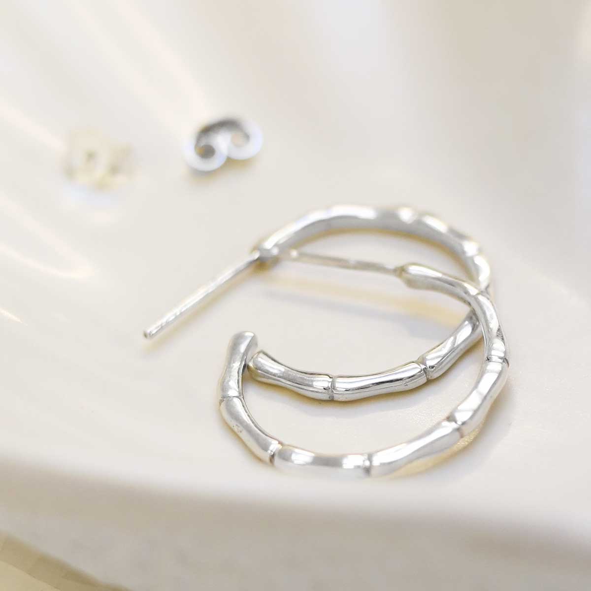 Sterling Silver Bamboo Hoop Stud Earrings