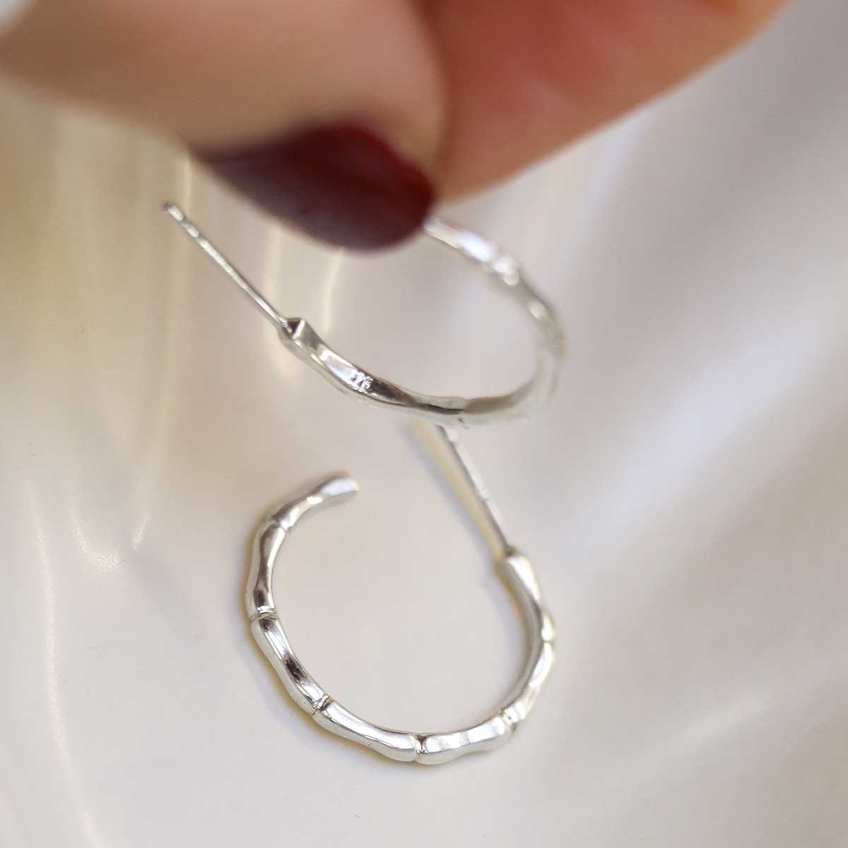Sterling Silver Bamboo Hoop Stud Earrings