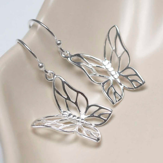 MB094E_Sterling Silver Butterfly Drop Earrings_1